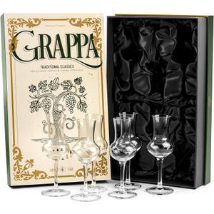 Crystal Grappa and Cordial Glasses | Set of 6 | Small 3 oz Long Stemmed Spirit Glassware for Liqueur, After Dinner Drink, Aperitif, Digestive | Italian Tulip Shaped Stemware for Nosing, Sipping