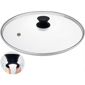 Tempered Glass Lid for Pots and Pans, 15 Inches Replacement Cover for Commercial Cookware, Stainless Steel Rim with Black Knob, Dishwasher Safe and Oven Safe up to 400 F