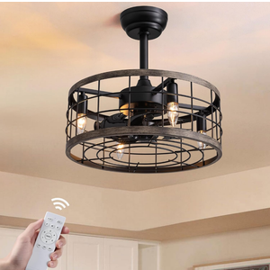 18 in Farmhouse Caged Ceiling Fan with Light & Remote - 6-Speed DC Motor (35dB Max), Sleep/Natural/Cooling Modes, 1/2/4H Timer, Reversible for Sloped/Flat Ceilings, 4xE12 Sockets