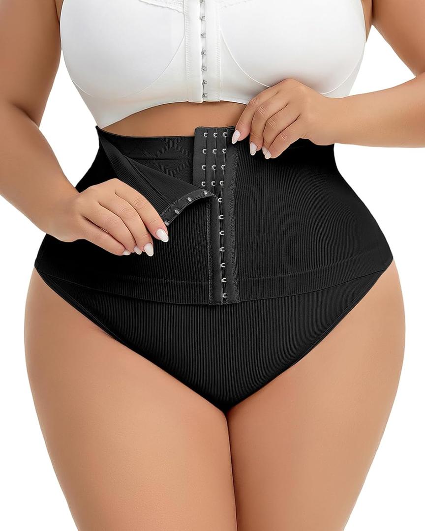 Belly Support Underwear Slimming Underwear Shapewear Thong for Women High Waist Thong (Black, XL)