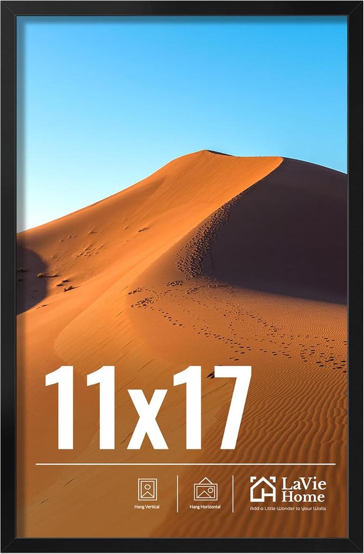 LaVie Home 11x17 Picture Frame for Wall Display, 11x17 Black Picture Frame with HD Plexiglas, 11 x 17 Poster Frame 1 Pack, Display Frame for Vertical or Horizontal, Classic Collection