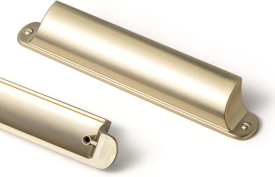 Goo-Ki 6 Pack Cup Pulls Champagne Bronze for Cabinet Drawer Kitchen, 5 Inch c-c Bin Pull Channing Handles Modern Zinc Alloy Hardware for Bar Bathroom