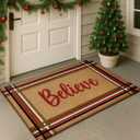 WILLBOND Christmas Coir Doormat Outdoor Welcome Door Mat 28 x 16 Inch Red and Green Striped Believe Xmas Floor Mat Non Slip Heavy Duty for Xmas Indoor Outdoor Entrance Door Porch Front Decor