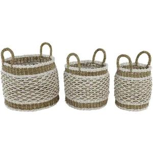Deco 79 Set of 3 Brown Plastic Boho Storage Basket, 18", 17", 16"