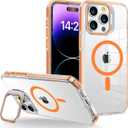 for iPhone 13 Pro Case, Compatible with MagSafe, Magnetic Kickstand Case for Women Girls, Clear Orange