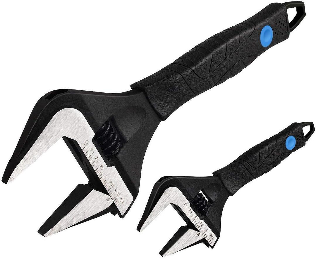 MAXPOWER Stubby Adjustable Wrench Deep Jaw Wide Opening, 6-Inch and 10-Inch Plumbing Wrench Set with Kitbag (6 in. + 10 in. Stubby Adjustable Wrench)