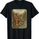 Bigfoot Fishing Design Men Boys Sasquatch Fishing Distressed T-Shirt S