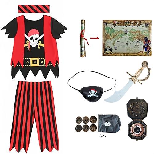 Lingway Toys Kids Pirate Costume,Pirate Role Play Dress Up Completed 8pcs Set for Kids 3-4years