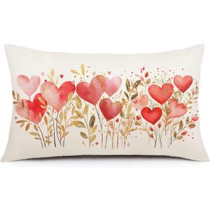 AOFANGGO Valentines Day Pillow Cover 12X20 Inch Pink Love Heart Botanical Romantic Decor Holiday Farmhouse Pillow Case Gifts Decoration for Home Sofa Couch