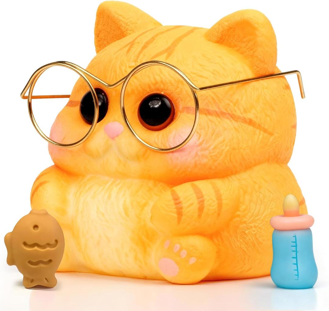 Cat Squishy Toy, Soft TPR Stress Relief Sensory Squeeze Toys, Cute Kawaii Desk Toy, Birthday Gift and Party Favor for Kids and Adults