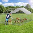 YITAHOME Large Metal Chicken Coop Run Pen for 10-20 Chickens, Walk-in Poultry Cage Hen Run House w Waterproof & Anti-UV Cover, Outdoor Chicken Cage for Outside, Backyard, Farm (13.1 x 9.8 x 6.4 ft) (Silver)