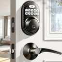 Veise Keyless Entry Door Lock with 2 Lever Handles - Electronic Keypad Deadbolt, Auto Lock, Back Lit & Easy Installation Design, Front Door Handle Sets, Matte Black