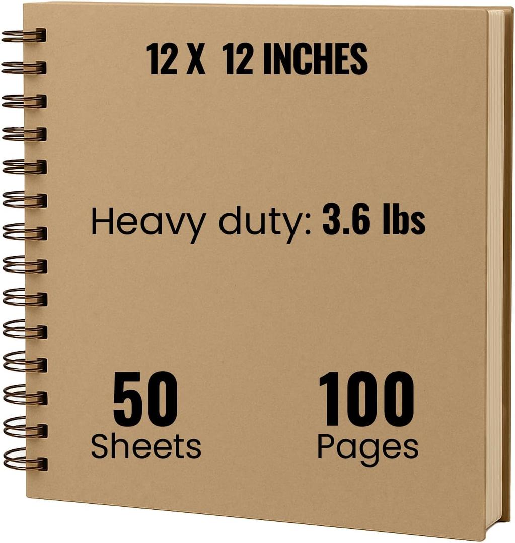 Modern Shop Scrapbook Album | Extra Thick Kraft Paper with Hardcover - 12 x 12 250 gsm, 50 sheet