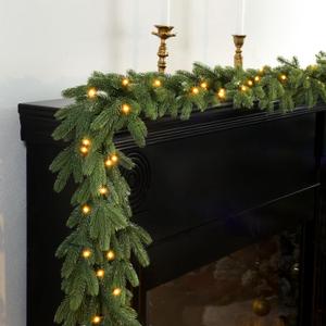 HOHOTIME 9ft Christmas Norfolk Garland with Lights, Artificial Prelit Green Pine Garland for Mantle Xmas Decor, Christmas Decorations for Stairs Railing Fireplace Window Indoor Outdoor