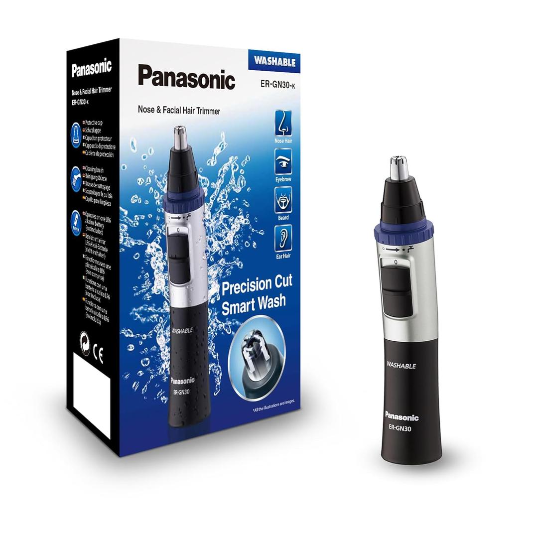 Panasonic ER-GN30-K Nose, Ear n Facial Hair Trimmer Wet/Dry with Vortex Cleaning System, Black (Blue)