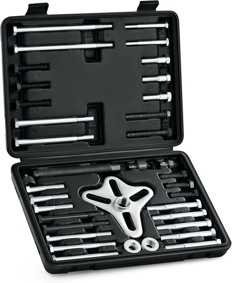 Orion Motor Tech Harmonic Balancer Puller Kit, 49pc Power Steering Pulley Puller Installer Tool Set, Heavy Duty Steering Wheel Puller Tool Kit for Flange Type Gear and Crank Puller
