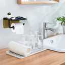 Toilet Paper Holder with Shelf Bamboo and Metal Toilet Tissue Roll Holder Wall Mounted Rustic Adhesive Toilet Paper Holder Tissue Holder for Bathroom (Black)