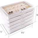 Frebeauty Extra Large Acrylic Jewelry Box for Women Girls 5 Layers Clear Velvet Earring Organizer with 5 Drawers Rings Display Case Necklaces Holder Tray (Beige)
