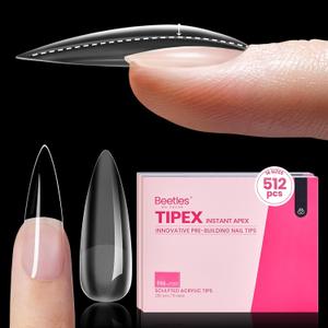Beetles Tipex Instant Apex Nail Tips, 512Pcs Long Stiletto Pre-Building & Pre-Etched Gel Nail Tips Half Matte Thicker Acrylic Nails Strong Full Cover False Nail Extension Press on Nails for Flat Nails