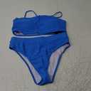 YACUN Women's High Waisted Bikini Swimsuit Two Piece Strapless Bandeau Cheeky Bathing Suits (Medium, Blue)