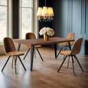 HomyCasa 5-Piece Mid-Century Dining Set, 63" Rectangular Table & 4 Swivel Upholstered Chairs (Fabric/Suede), Sturdy Metal Frame, Perfect for Kitchen, Dining Room, Office, or Restaurant (Brown & Brown)