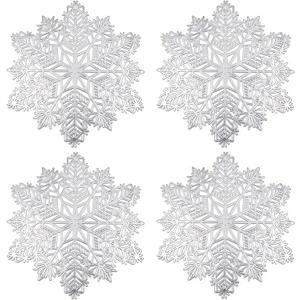 Christmas Silver Snowflake Placemats Set of 4, 15" Non Slip Heat Insulation Table PlaceMats, Silver Dinner Place Mats Snowflake Table Decors Winter Christmas Decorations