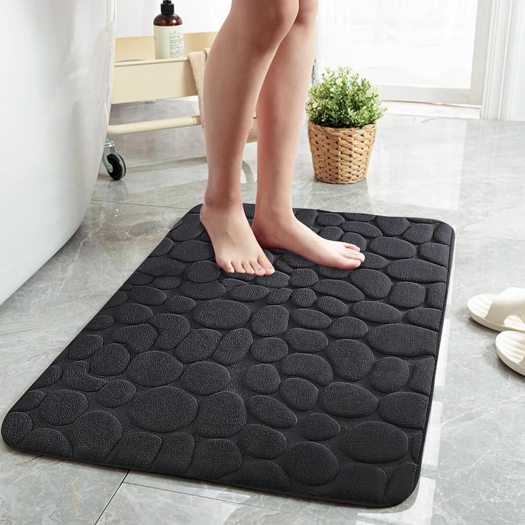 Black Memory Foam Bath Mat 24 X 36 for Bathroom Bedroom Indoor Soft Non Slip Machine Washable