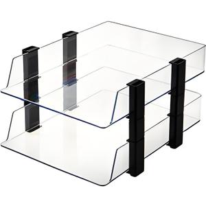 Clear 2-Tier Stackable Paper Tray Organizer for Letter/A4 Files, Desktop Document Sorter, Transparent Office Desk Storage (2 - Tier Clear)