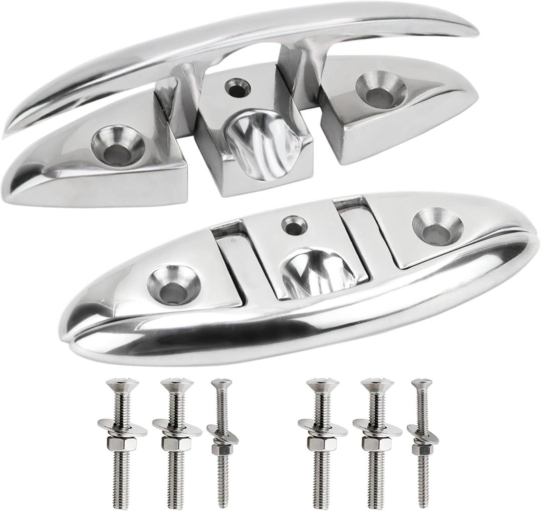 Boat Cleat 5" 6 inch 316 Stainless Steel Folding Cleats Marine Grade Rope Cleat Flip Up Dock Cleat for Boat Kayak and Decoration with Fastener