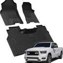 LASFIT Floor Mats for Ram 1500 2019-2024 Crew Cab with Rear Under-Seat Storage Bucket Seat (NOT Fit for Classic Model), 4 Full Size Doors All Weather TPE Custom Fit 1st & 2nd Row, Black