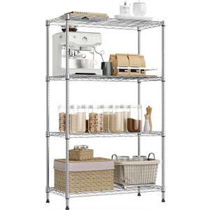 IZEUK 4-Tier Heavy Duty Steel Storage Shelves, Metal Shelf Wire Shelving Rack for Pantry, Kitchen, Home, or Office Organization (29.5" W x 13.7" D x 47.2" H, 1000LBS, Chrome)