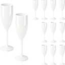 Plastic Champagne Flutes, Acrylic Glasses Goblets Cups Toasting Shatterproof Reusable Flute, for Wedding Party Dinner Mimosa Bar Anniversary Birthday (12, White)