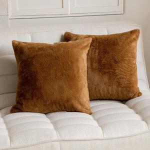 Demetex Brown Pillow Covers 26x26 Set of 2 Large Faux Fur Euro Pillow Shams Decorative Modern Accent Throw Pillow Covers for Couch Sofa Bedroom, 26 x 26 inch, Brown