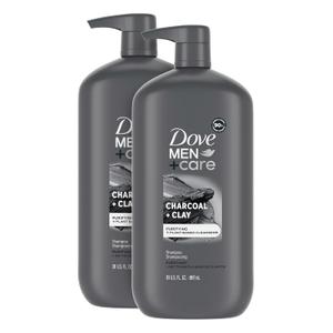 DOVE MEN + CARE Purifying Shampoo Charcoal + Clay 2 Pk for Stronger, More Resilient Hair, with Plant-Based Cleansers, 31 oz