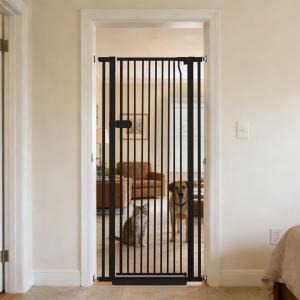 Lumizone Extra Tall Cat Gate 61.02" High Pressure Mounted 29.92"-34.24" Extra Wide 1.37" Gap No Drilling Auto-Close One-Handed Operation Tall Pet Gate for Dogs(Black, 61.02" H x 29.92"-34.24" W)