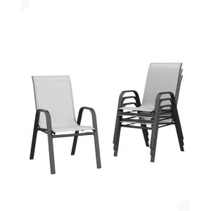 Patio Dining Chairs Set of 4 Outdoor Stackable Chairs for All Weather with Metal Frame and Backrest for Indoor Backyard Lawn Deck Poolside Porch Furniture, Grey
