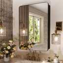 16x24 Inch Bathroom Medicine Cabinet with Mirror, Partition Storage for Tall Bottles, Recessed or Surface Mount Wall Cabinet, 110 Soft Close Hinge, Pre-Assembled, Matte Black, w/Hardware