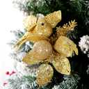 6pcs Christmas Gold Glitter Picks and Sprays for Tree Artificial Gold Flower Leaf with Gift Box Bird Ball Ornaments Branches Stems Decorations DIY Wreath Vase Table Centerpieces Home Decor
