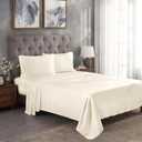 Superior Modal from Beechwood 300 Thread Bed Sheet Set, 1 Elastic Deep Pocket Fitted Sheet, 1 Flat Sheet, 2 Pillowcases, Soft Cool Sheets, Sateen Weave, Bedding Essentials, Queen, Ivory
