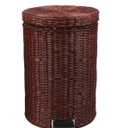 CUTMKGK Rattan Round Foot Pedal Trash Can with Lid,Kitchen Wicker Garbage Can Bedroom Retro Office Silent Handwoven Wastebasket (Dark Brown, 12L)