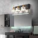 PRESDE Crystal 3 Light Bathroom Vanity Lights Black and Gold Bathroom Lights Fixtures Over Mirror Modern Bath Wall Lighting