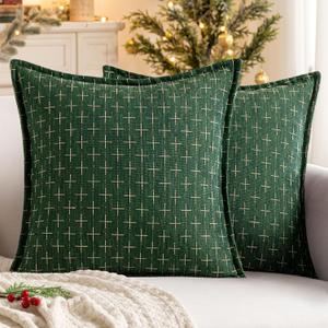 MIULEE Decorative Burlap Linen Christmas Throw Pillows Covers 18x18 Inch Army Green Vintage Couch Pillow Covers Modern Farmhouse Pillowcase Woven Textured Cushion Cases for Sofa Bed Livingroom