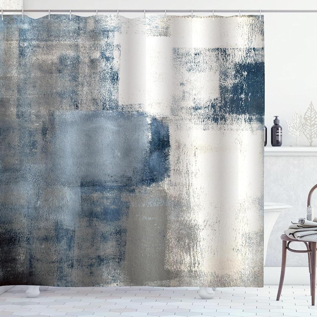 Blue and Grey Shower Curtain Abstract Painting Modern Shower Curtains for Bathroom Waterproof Polyester Fabric Bathroom Curtain 72 x 72 Inch with 12 Plastic Hooks