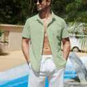 Vssjavun Mens Short Sleeve Button Down Shirts Casual Cotton Shirt Summer Beach Shirts (Green, XXL)