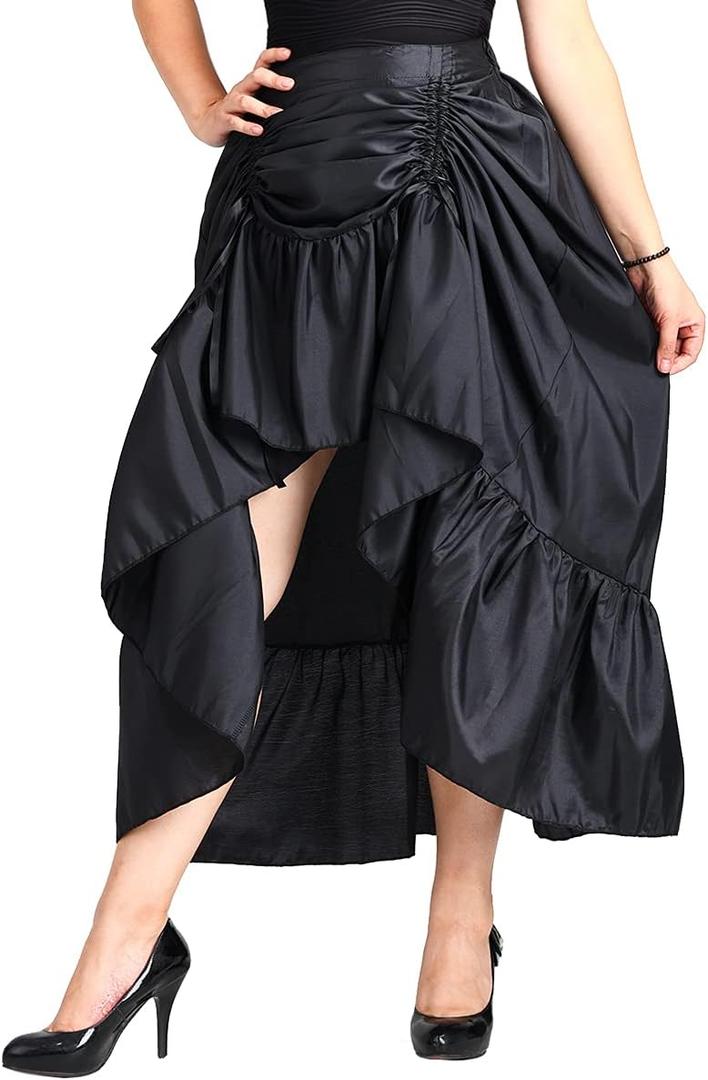 COSDREAMER Women's Steampunk Gothic High Low Skirt Victorian Bustle Skirt (XX-Large, Black)