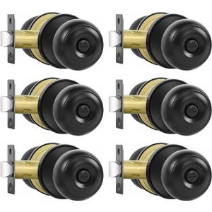 Privacy Door Knobs, 6 Pack Matte Black Door Knobs with Lock, Bed and Bath Door Knob Interior Keyless Locksets, Round Door Handles Reversible for Left Right Handed Doors