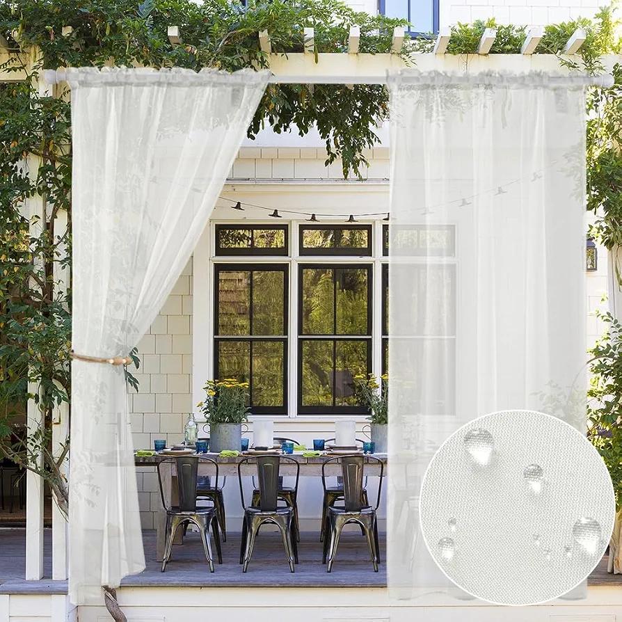 MIULEE Outdoor Sheer Curtain for Patio Waterproof - 2 Panels Ivory Privacy Drape Voile Curtain Rod Pocket for Porch,Pergola, Cabana, Gazebo, 54 X 108 Inch Long : Patio, Lawn & Garden