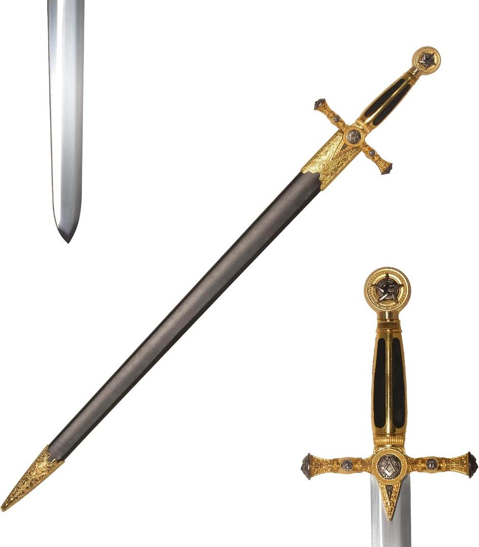 Medieval Templar Knight Sword – 33-33.3 Inch Black & Red & Gold Crusader Replica for Cosplay, Collection & Display
