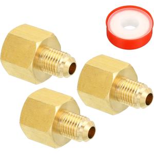 PATIKIL 1/4 SAE Male x 3/8 SAE Female Brass Flare Tube Fitting, 2 Pack Pipe Fitting Reducer Gas Adapter Hex Coupling with Sealing Tape for HVAC Fuel Oil Air Natural Gas Line Connection
