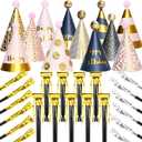 JOYEONDEF 30 Pcs Gold Birthday Party Hats Cone Hats Includes 8 Birthday Paper Hats and 22 Noise Makers